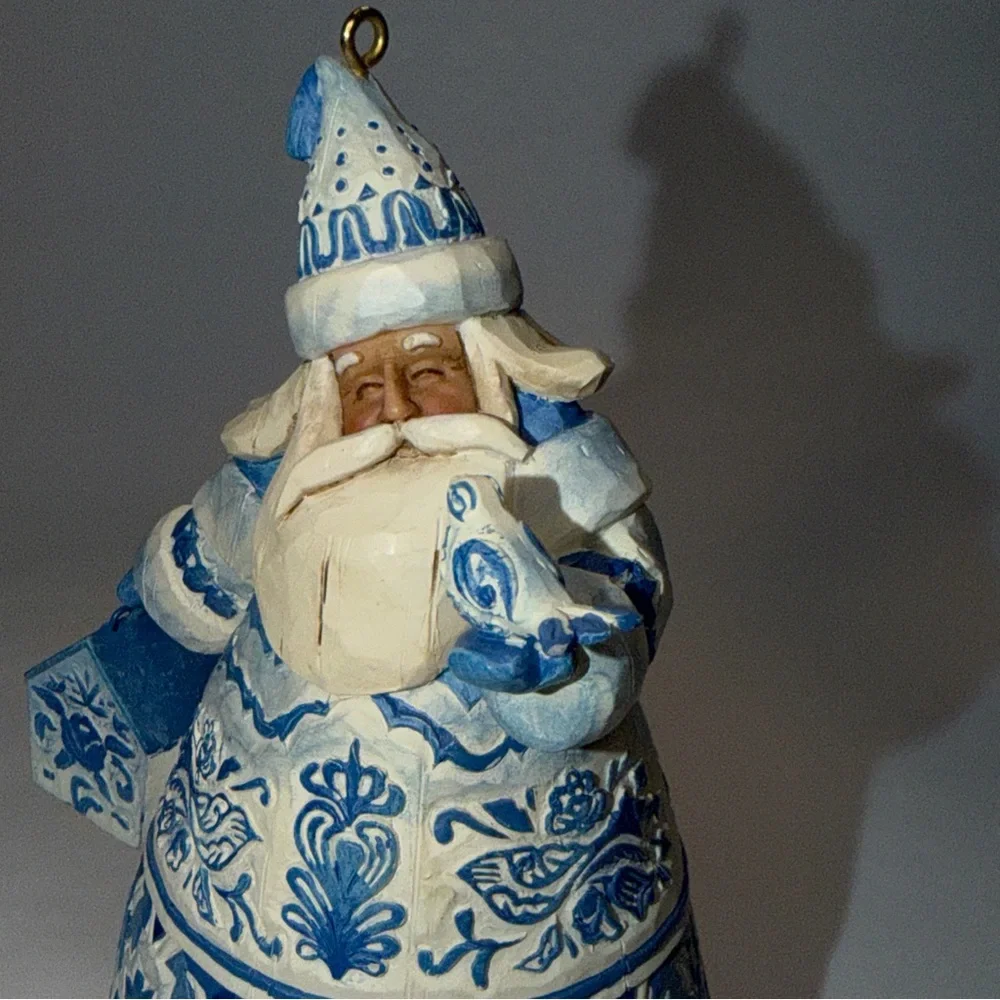 Vtg 2004 Jim Shore Santa W Bird Blue Quilt Toile 4 3/4